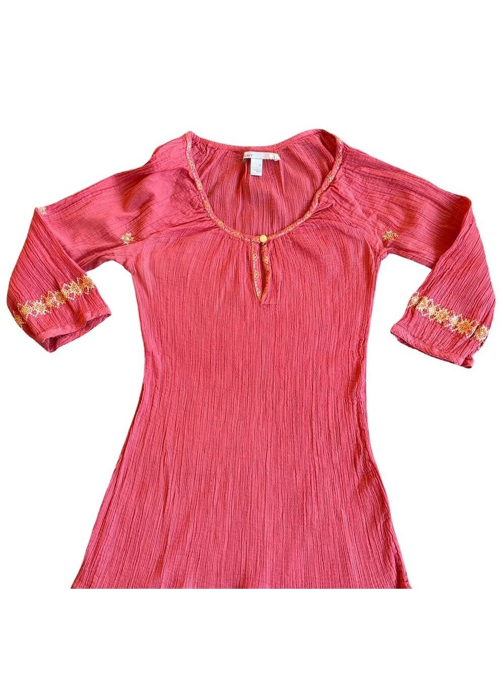 Old Navy Coral Cotton 3/4 Sleeve Top Embroidered Accents Small (3 for $12 item)